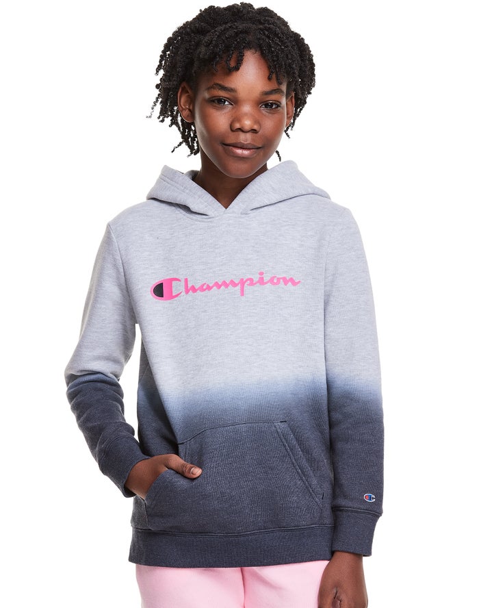 Champion Girls Hoodie NZ - Fleece Dip-Dye Script Logo Grey/Black ( 3815-PEUNC )